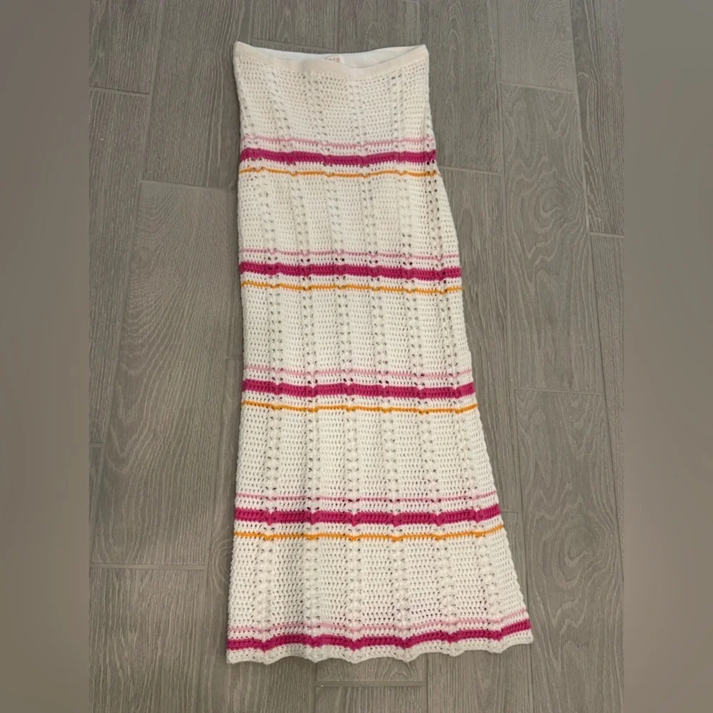 FATE Stripe Crochet Boho Hippie Cream Pink Festival Midi Skirt Size Large NWT - Picture 4 of 8